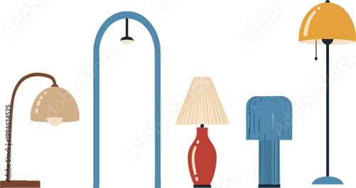 Interior Lamp Set with Desk, Floor, and Table Lamps in Modern and Retro Styles for Home Decor and Lighting Design