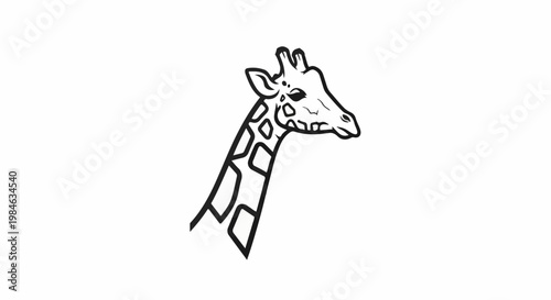 Stylized black and white line drawing of a giraffe's head and neck