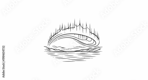 Stylized Aurora Borealis over water and landscape