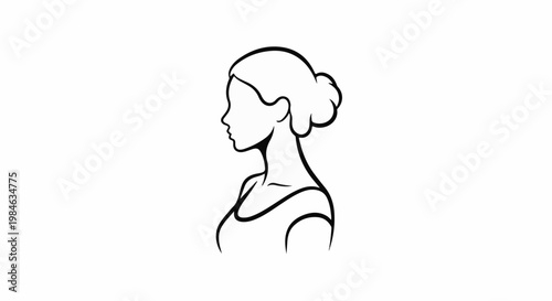 Stylized black and white outline of a woman's profile with hair in a bun