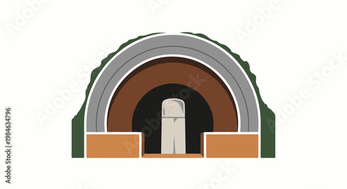 Stylized archway with a central column and layered semicircular structure