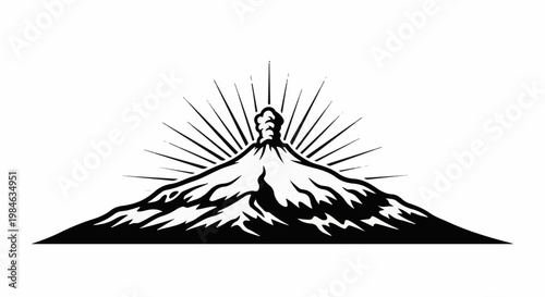 Stylized erupting volcano with radiating lines symbolizing power and energy
