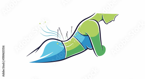 Stylized figure receiving acupuncture treatment, body contour lines