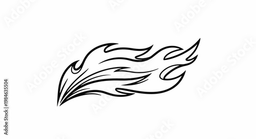 Stylized black ink drawing of stylized flames against a white background