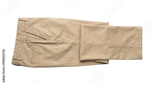 Folded Khaki Chino Pants Isolated on Transparent Background, Png.