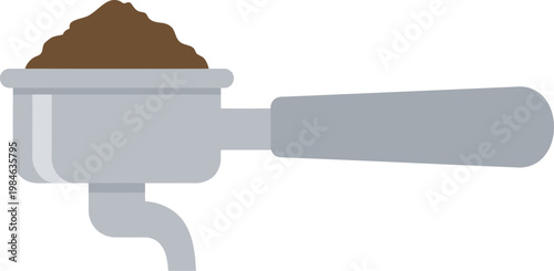 Portafilter with ground coffee flat vector illustration isolated on white background