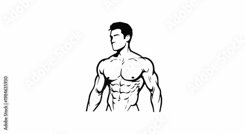 Stylized black and white illustration of a muscular male torso