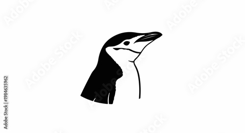 Stylized black and white illustration of a penguin's head and neck