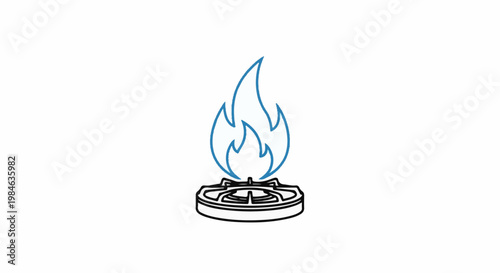 Stylized gas stove burner with blue flame on white background