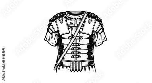 Stylized illustration of a segmentata armor with a diagonal strap and buckles