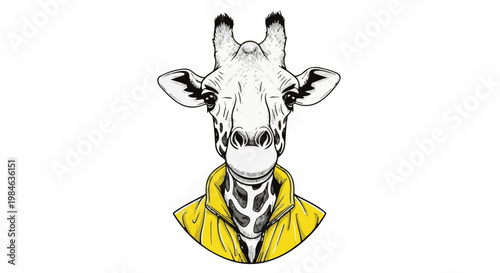 Stylized giraffe portrait in yellow jacket