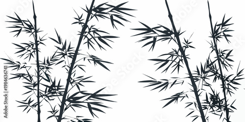 Elegant black silhouettes of bamboo stalks against a white background