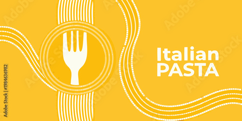 Abstract illustration of pasta fork and the word italian pasta