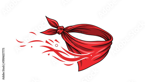 Stylish red bandana tied in a knot with dynamic flame like trails suggesting high speed or fast wind movement.
