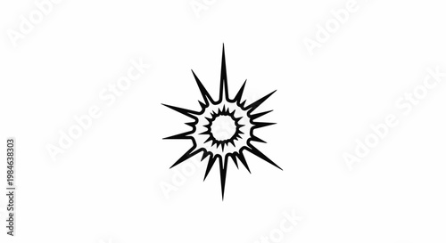 Stylized black starburst symbol radiating outwards on a white background