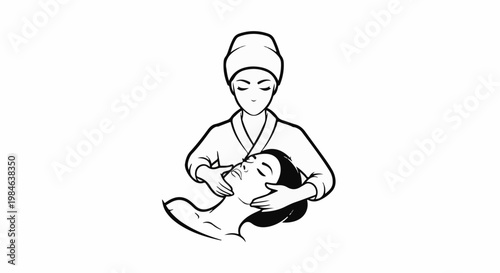 Stylized illustration of a beautician giving a facial treatment