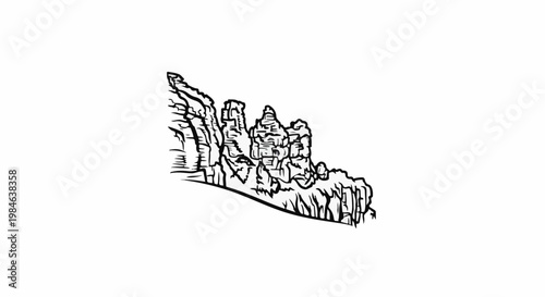 Stylized illustration of jagged rock formations in a dramatic outdoor setting