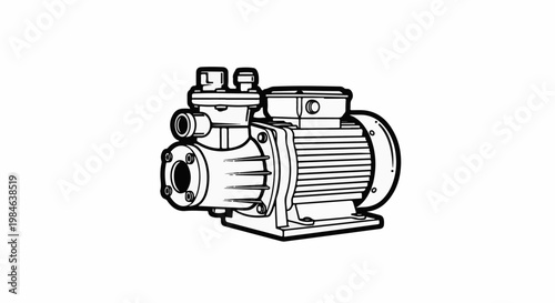 Stylized illustration of a compact electric pump with a motor and intake/output ports