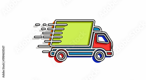 Stylized illustration of a fast-moving delivery truck with motion lines