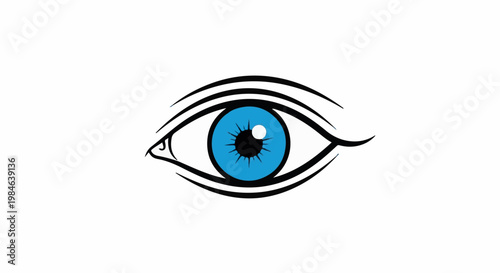 Stylized blue eye with black outlines and white highlights