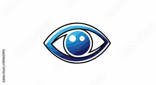 Stylized blue eye with concentric rings and white pupils