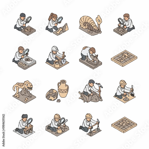 Artisan Crafting Ancient Pottery and Sculptures Isometric Illustrations.