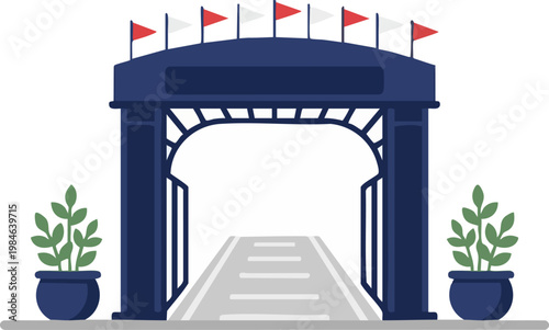 Symmetrical Paddock Entrance Gate Flat Vector