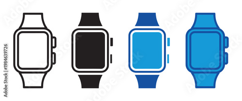 Smartwatch icon set wearable technology and digital watch symbols in outline and solid style vector illustration collection
