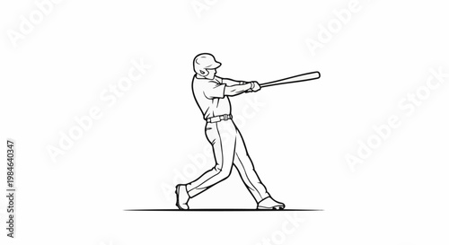 Stylized line art of a baseball player mid-swing