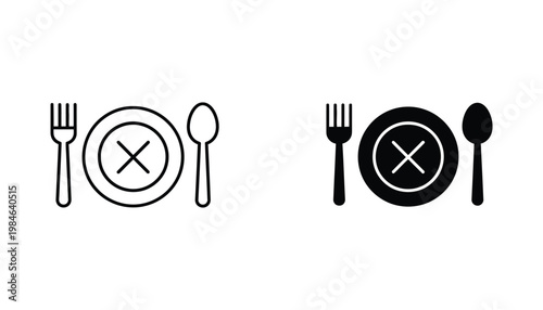 Meal Restriction Icon Set Dining Fork Plate Cross Spoon Graphic