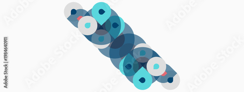 Abstract graphic shows overlapping blue circles, forming ribbon like structure. Minimalist design, clean lines, modern aesthetic.