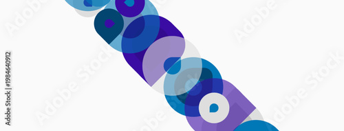 Abstract composition featuring overlapping circles. Shades range from light blue to deep purple. Minimalist design, clean lines, modern aesthetic.