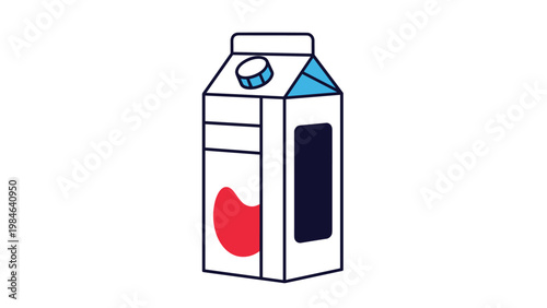 Simple and clean illustration of a white milk carton with blue accents and a red splash on the front for a fresh and modern product look.