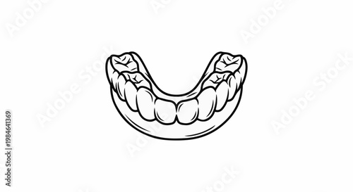 Stylized line art of a complete set of human upper teeth and gums