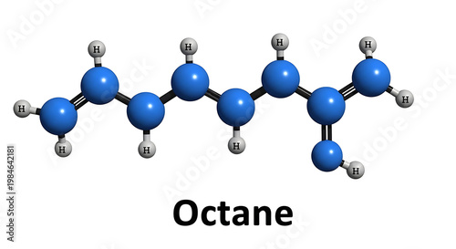 Molecular structure illustration of octane with carbon and hydrogen atoms represented