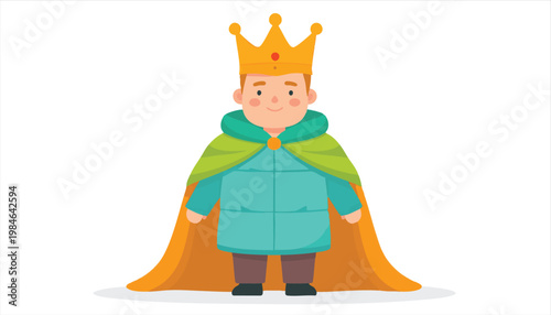 vector Cute Cartoon Boy Wearing a Kings Crown and Royal Cape