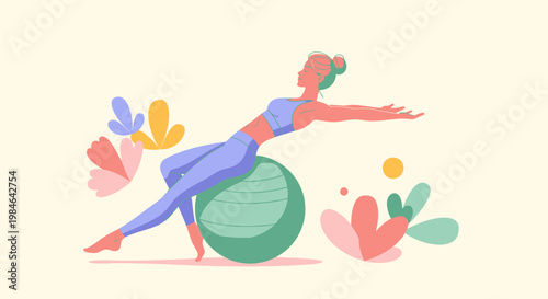 woman exercising with fitness ball.