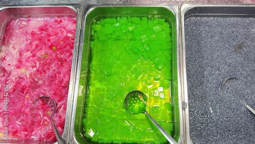 Thai Dessert Colorful Jelly Ice Buffet Tray, Thai Street food 
