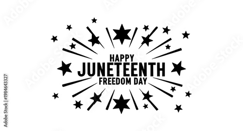 Juneteenth freedom day graphic with exploding stars and rays, equality