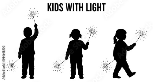 Children silhouetted holding sparklers during nighttime celebrations