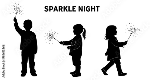 Children silhouettes holding sparklers during a celebratory night event