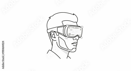 Stylized line art of a person wearing a virtual reality headset
