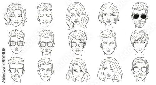 Collection of Diverse Hand Drawn Faces in Sketch Style.