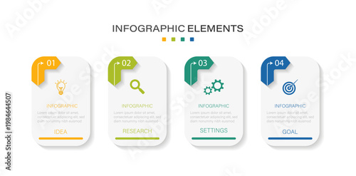 Presentation business infographic template. Timeline design for brochure, presentation. Business infographic element with 4 options, steps. Line infographic numbers template with five elements icons.