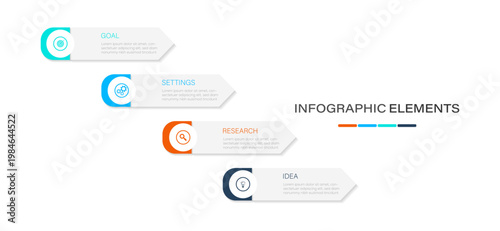 Business Infographic design template Vector with icons and 4 four options or steps. Timeline infographic design element and number options. Presentation business infographic.