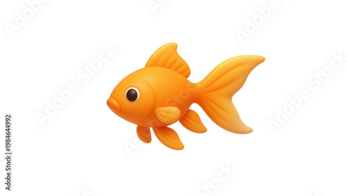 3D cartoon , A cute golden goldfish with a bright orange tail and fins swims gracefully in an aquatic nature setting, isolated on a white background as a tropical pet animal
