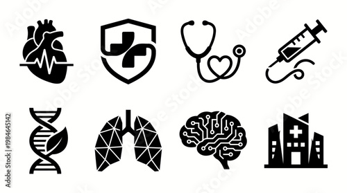Creative Healthcare Icon Set with Modern Medical Symbols in Minimal Style