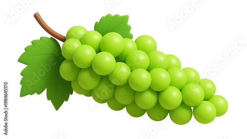3D cartoon fresh bunch of green grapes isolated featuring a healthy cluster of sweet juicy fruit from the vine for natural nutrition and vegetarian food