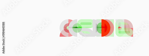 Abstract graphic design features overlapping colorful shapes forming letterforms. Minimalist aesthetic, clean lines, modern presentation.
