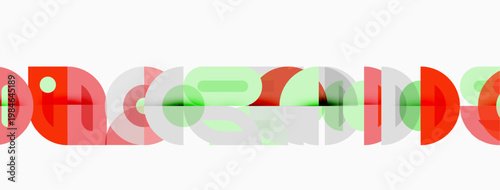 Abstract geometric shapes, red, green, white. Overlapping circles, lines create modern design. Minimalist aesthetic, clean composition.